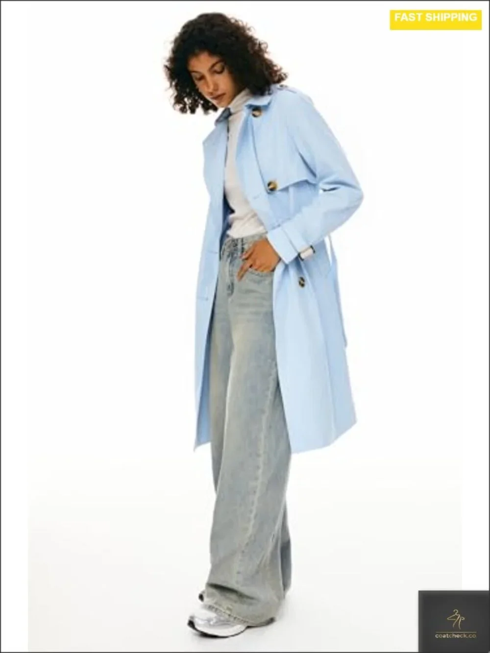 Women's 3/4 Length Double Breasted Trench Coat Belted Notch Lapel Lightweight